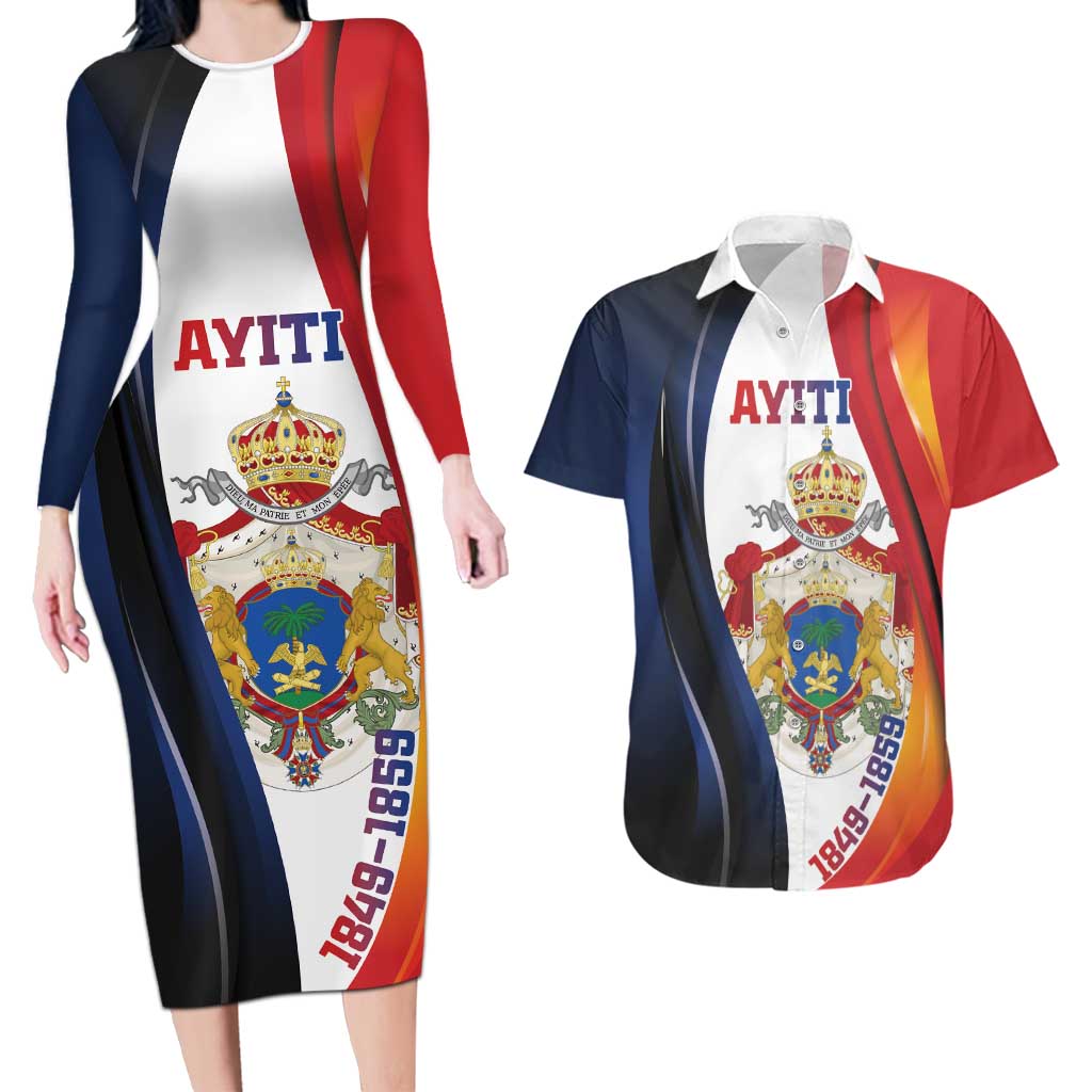 Personalized Second Empire of Haiti 1849-1859 Couples Matching Long Sleeve Bodycon Dress and Hawaiian Shirt Dieu Ma Patrie Et Mon Epee