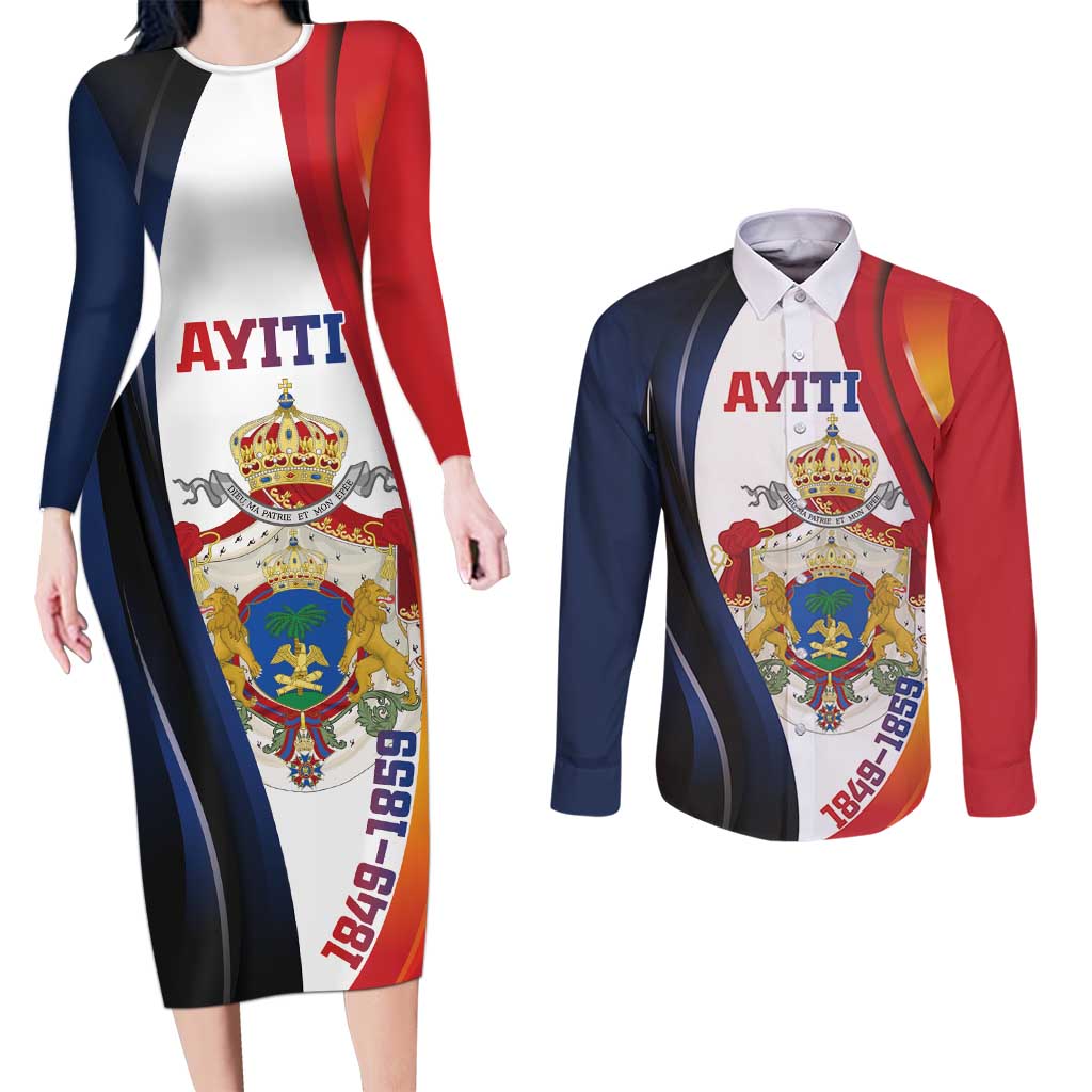 Personalized Second Empire of Haiti 1849-1859 Couples Matching Long Sleeve Bodycon Dress and Long Sleeve Button Shirt Dieu Ma Patrie Et Mon Epee