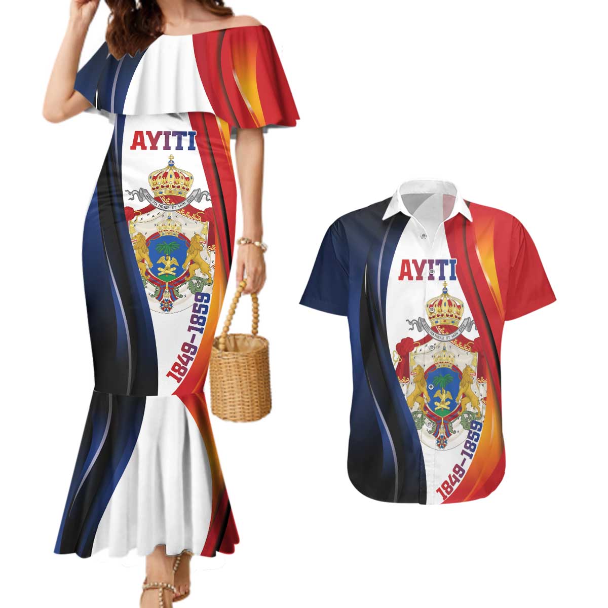 Personalized Second Empire of Haiti 1849-1859 Couples Matching Mermaid Dress and Hawaiian Shirt Dieu Ma Patrie Et Mon Epee