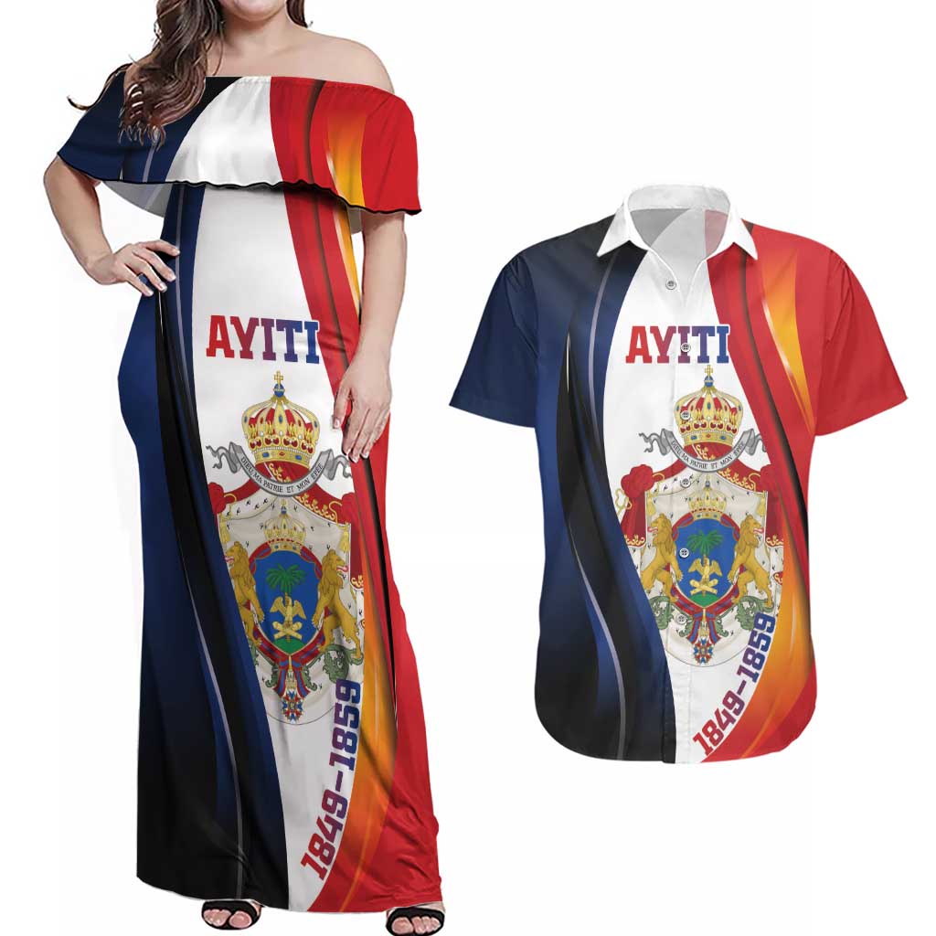 Personalized Second Empire of Haiti 1849-1859 Couples Matching Off Shoulder Maxi Dress and Hawaiian Shirt Dieu Ma Patrie Et Mon Epee