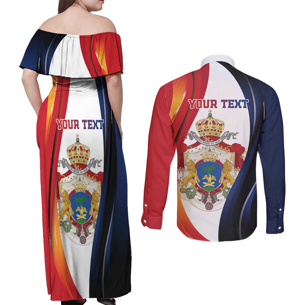 Personalized Second Empire of Haiti 1849-1859 Couples Matching Off Shoulder Maxi Dress and Long Sleeve Button Shirt Dieu Ma Patrie Et Mon Epee
