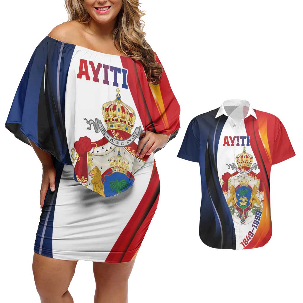 Personalized Second Empire of Haiti 1849-1859 Couples Matching Off Shoulder Short Dress and Hawaiian Shirt Dieu Ma Patrie Et Mon Epee