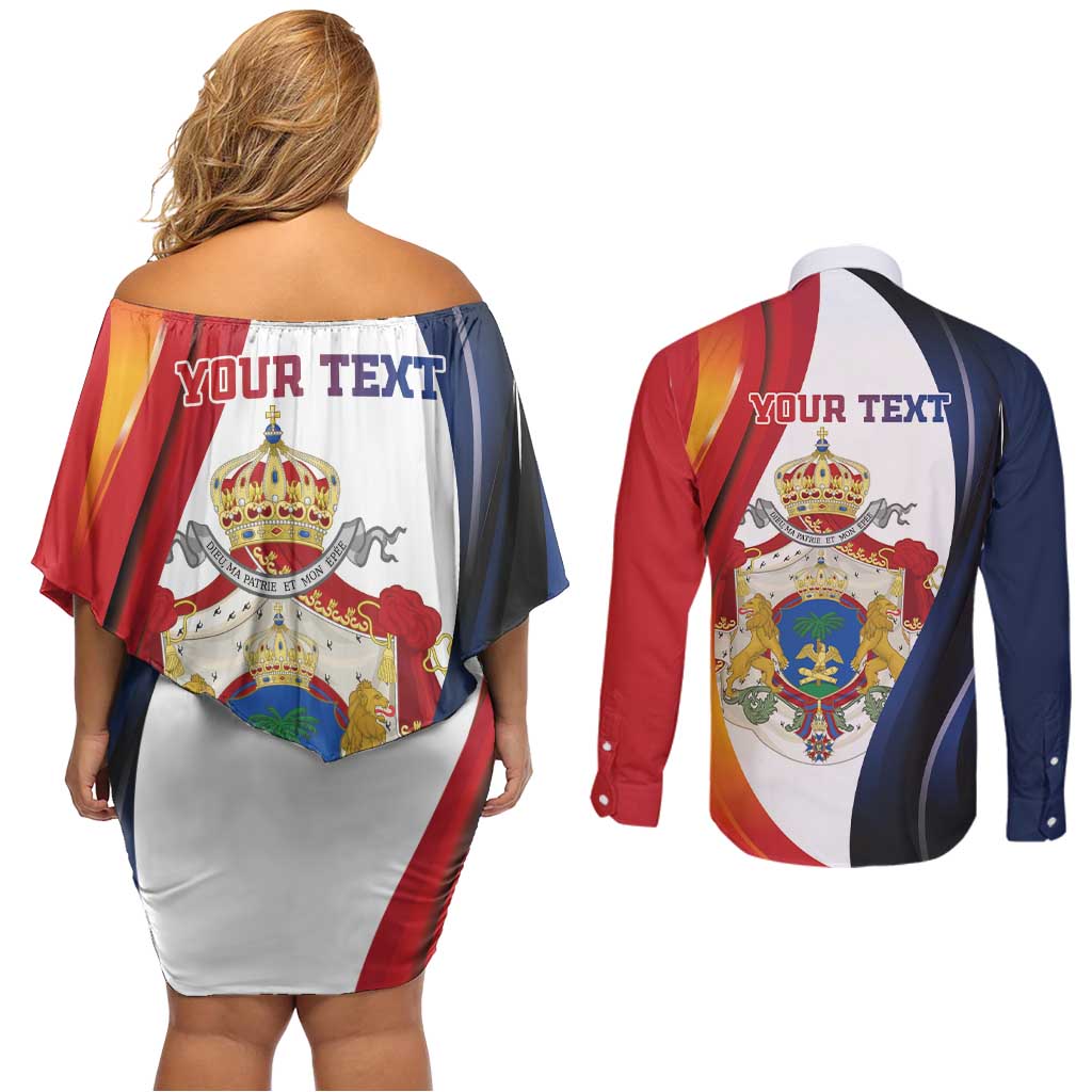 Personalized Second Empire of Haiti 1849-1859 Couples Matching Off Shoulder Short Dress and Long Sleeve Button Shirt Dieu Ma Patrie Et Mon Epee