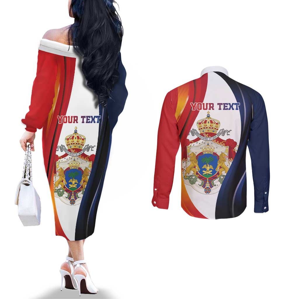 Personalized Second Empire of Haiti 1849-1859 Couples Matching Off The Shoulder Long Sleeve Dress and Long Sleeve Button Shirt Dieu Ma Patrie Et Mon Epee