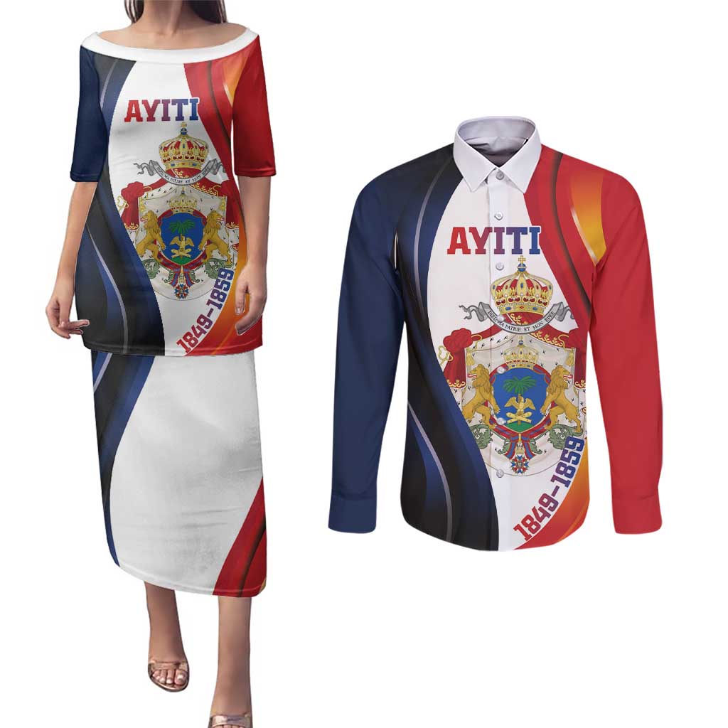 Personalized Second Empire of Haiti 1849-1859 Couples Matching Puletasi and Long Sleeve Button Shirt Dieu Ma Patrie Et Mon Epee