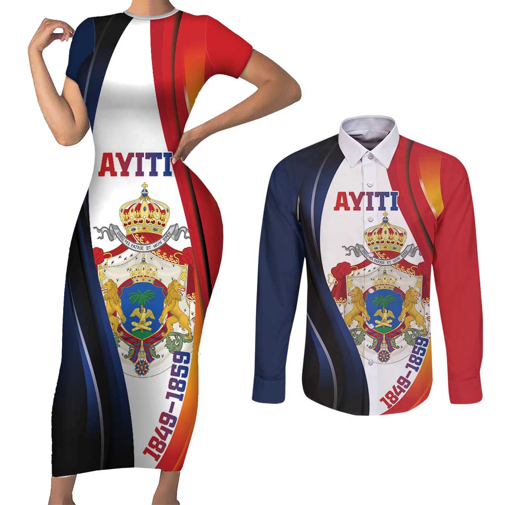 Personalized Second Empire of Haiti 1849-1859 Couples Matching Short Sleeve Bodycon Dress and Long Sleeve Button Shirt Dieu Ma Patrie Et Mon Epee