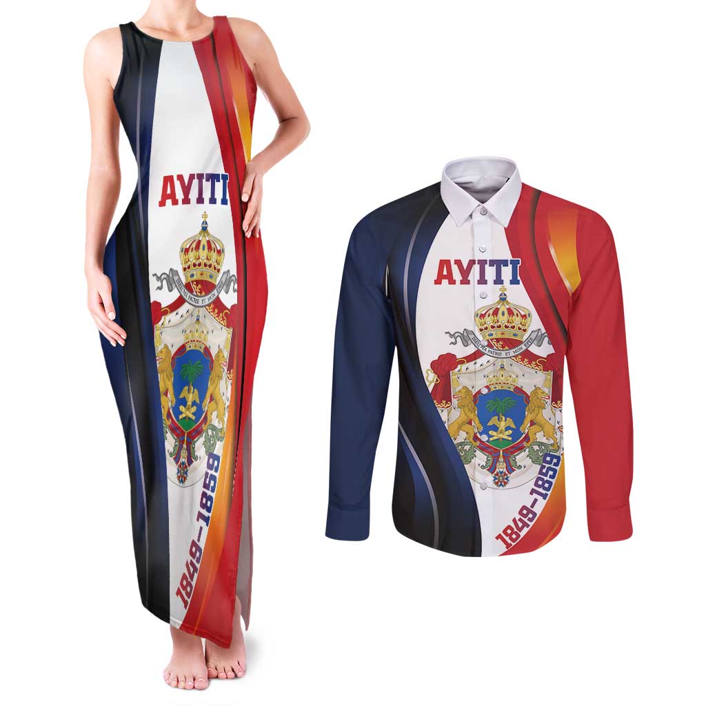 Personalized Second Empire of Haiti 1849-1859 Couples Matching Tank Maxi Dress and Long Sleeve Button Shirt Dieu Ma Patrie Et Mon Epee