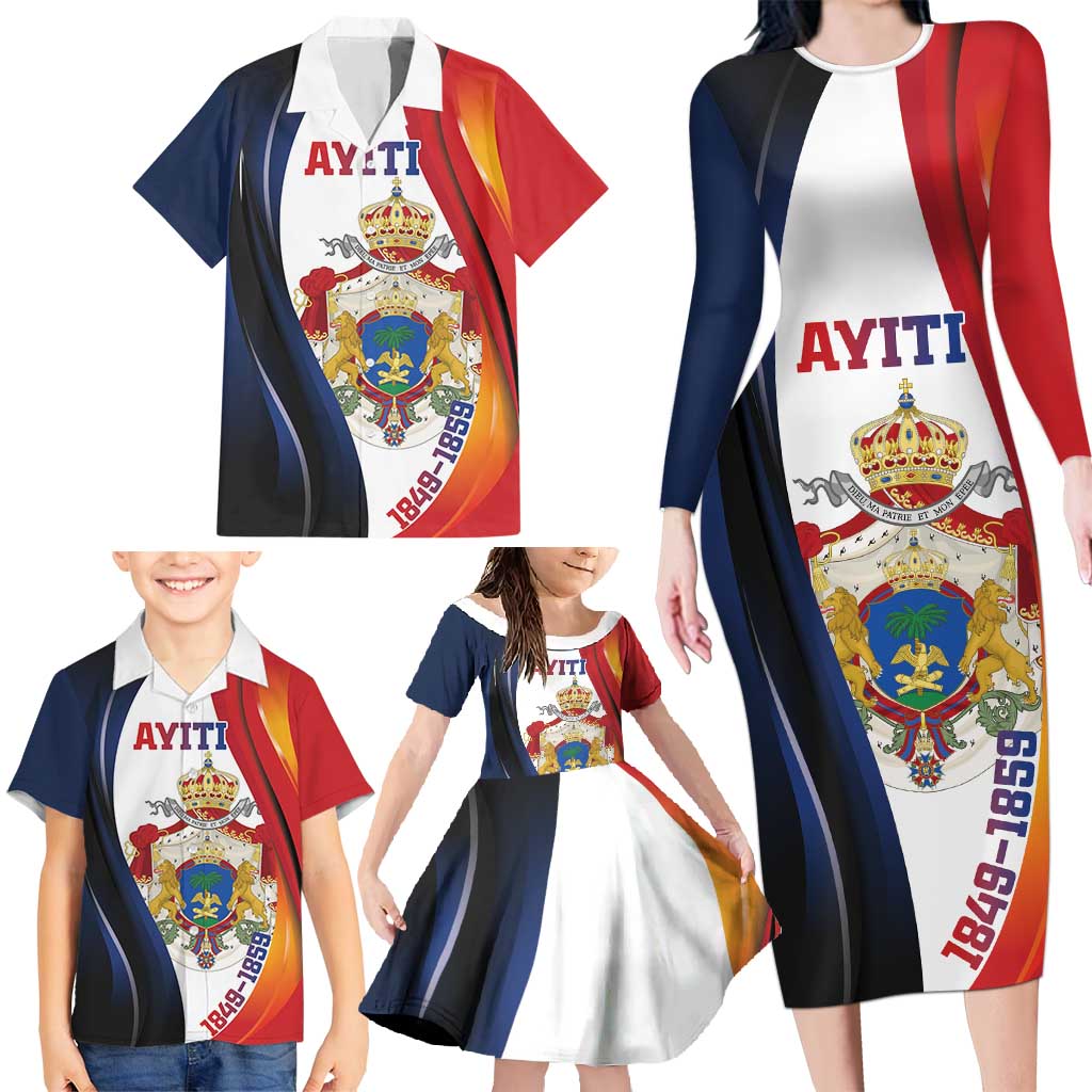 Personalized Second Empire of Haiti 1849-1859 Family Matching Long Sleeve Bodycon Dress and Hawaiian Shirt Dieu Ma Patrie Et Mon Epee