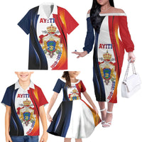 Personalized Second Empire of Haiti 1849-1859 Family Matching Off The Shoulder Long Sleeve Dress and Hawaiian Shirt Dieu Ma Patrie Et Mon Epee