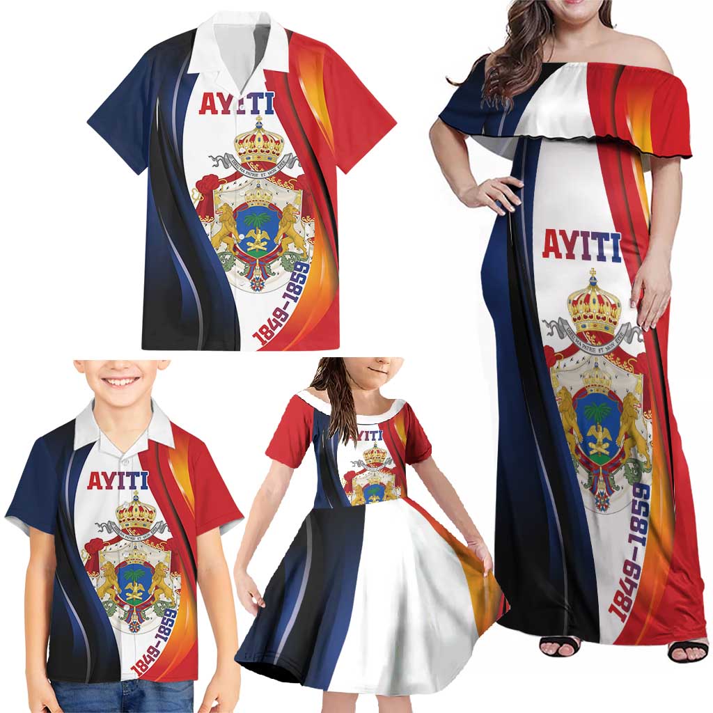 Personalized Second Empire of Haiti 1849-1859 Family Matching Off Shoulder Maxi Dress and Hawaiian Shirt Dieu Ma Patrie Et Mon Epee