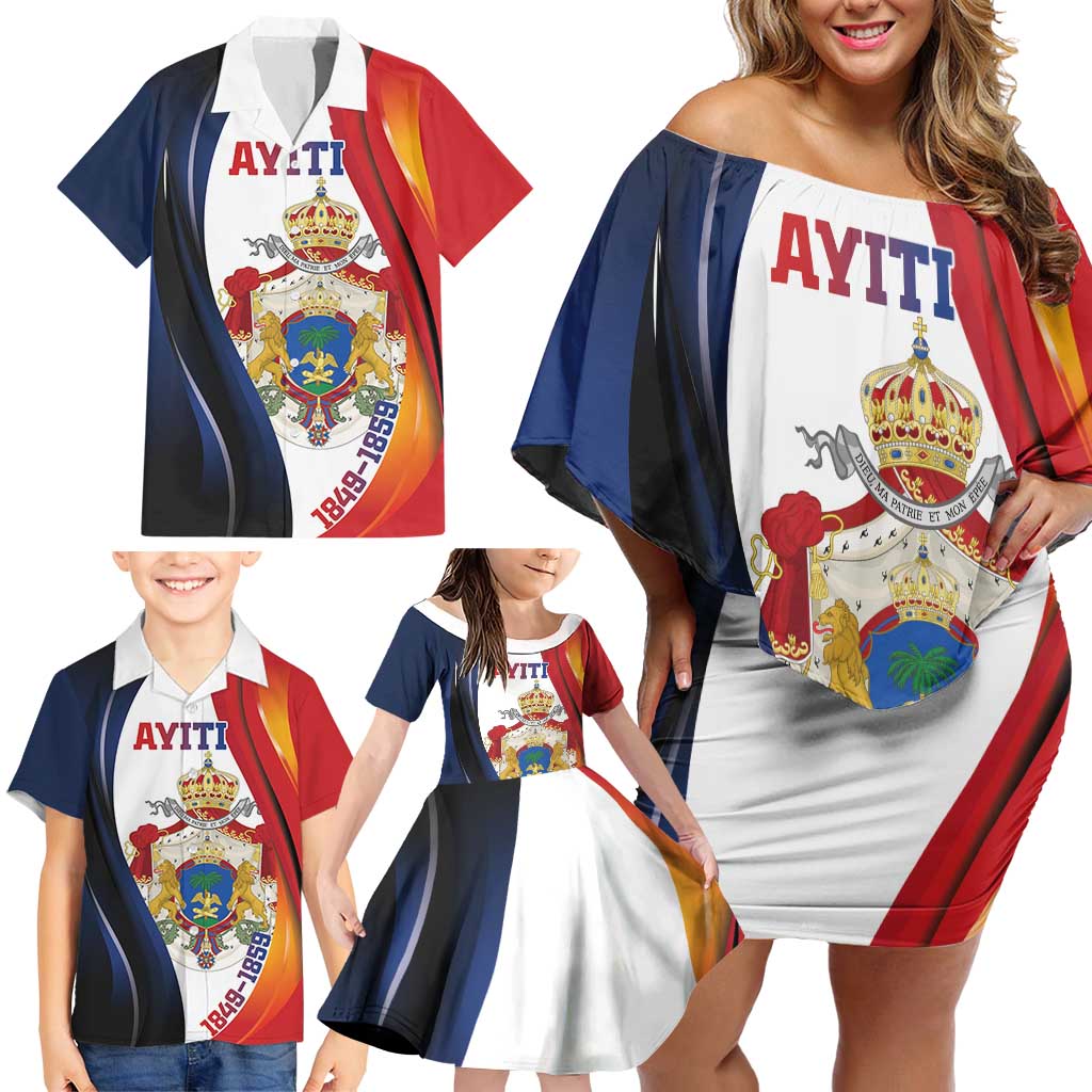 Personalized Second Empire of Haiti 1849-1859 Family Matching Off Shoulder Short Dress and Hawaiian Shirt Dieu Ma Patrie Et Mon Epee