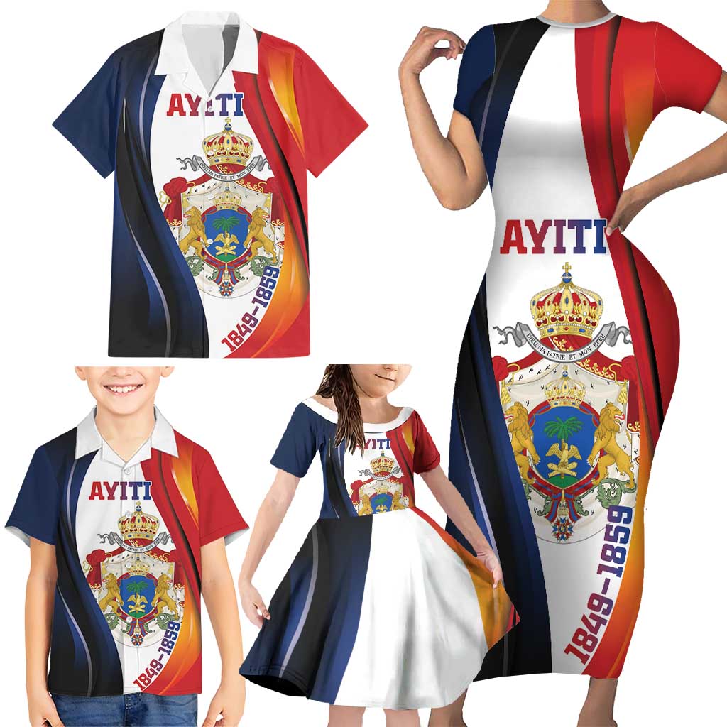 Personalized Second Empire of Haiti 1849-1859 Family Matching Short Sleeve Bodycon Dress and Hawaiian Shirt Dieu Ma Patrie Et Mon Epee