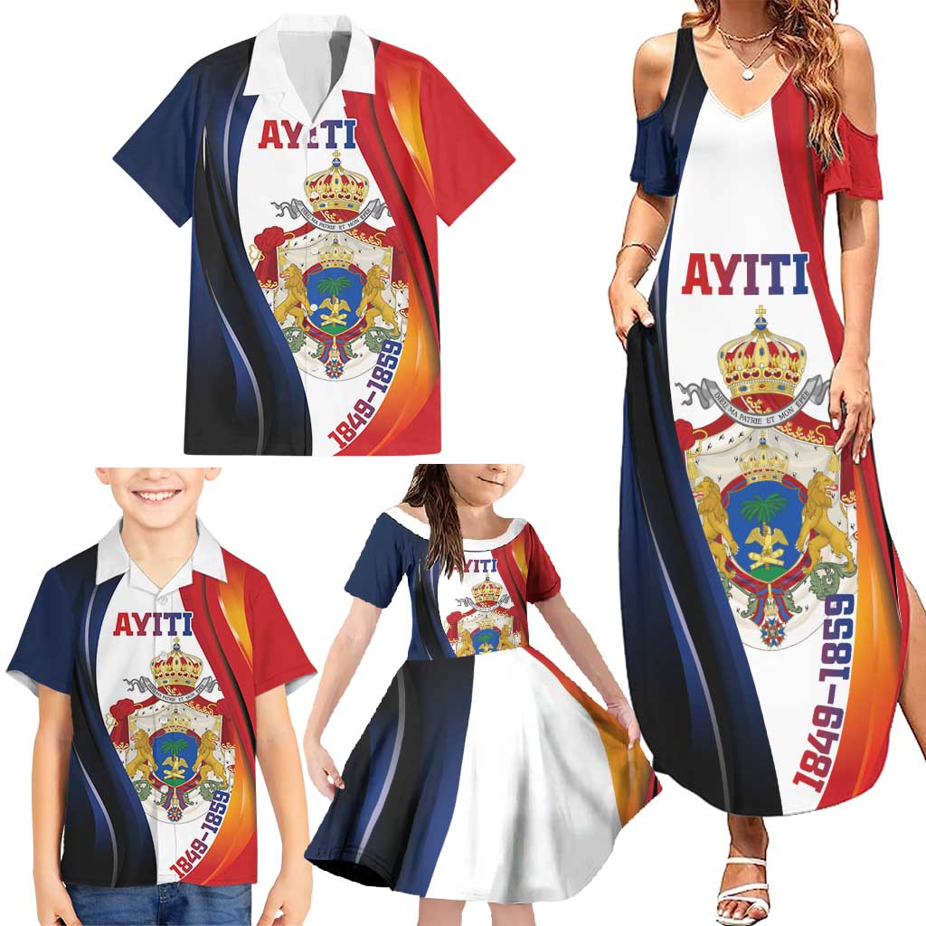 Personalized Second Empire of Haiti 1849-1859 Family Matching Summer Maxi Dress and Hawaiian Shirt Dieu Ma Patrie Et Mon Epee