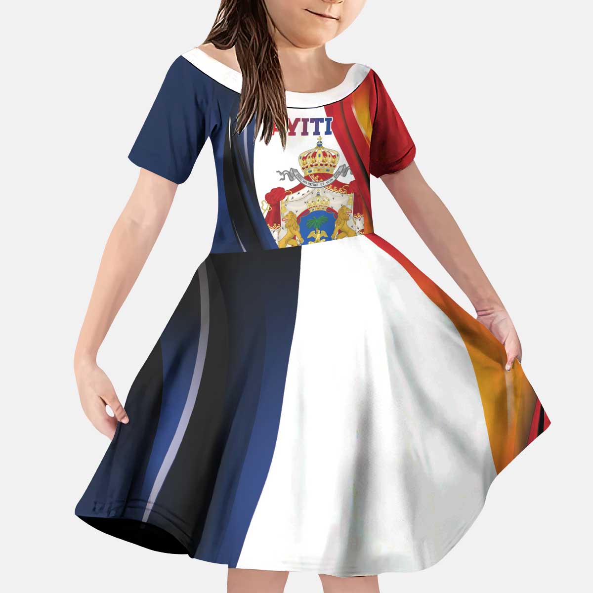 Personalized Second Empire of Haiti 1849-1859 Kid Short Sleeve Dress Dieu Ma Patrie Et Mon Epee