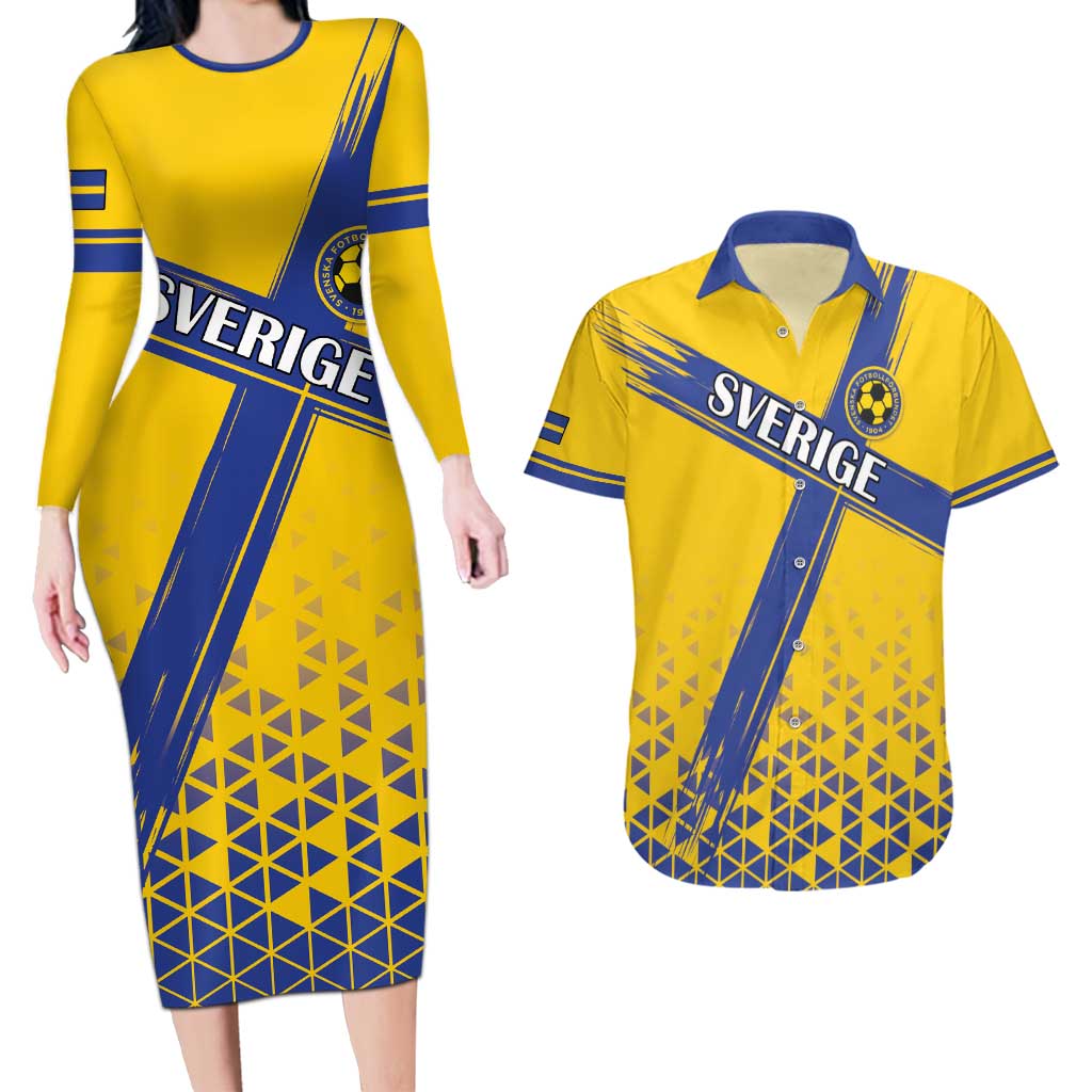 Custom Sweden Football Couples Matching Long Sleeve Bodycon Dress and Hawaiian Shirt Sveriges herrlandslag i fotboll