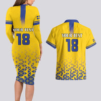 Custom Sweden Football Couples Matching Long Sleeve Bodycon Dress and Hawaiian Shirt Sveriges herrlandslag i fotboll