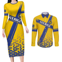 Custom Sweden Football Couples Matching Long Sleeve Bodycon Dress and Long Sleeve Button Shirt Sveriges herrlandslag i fotboll