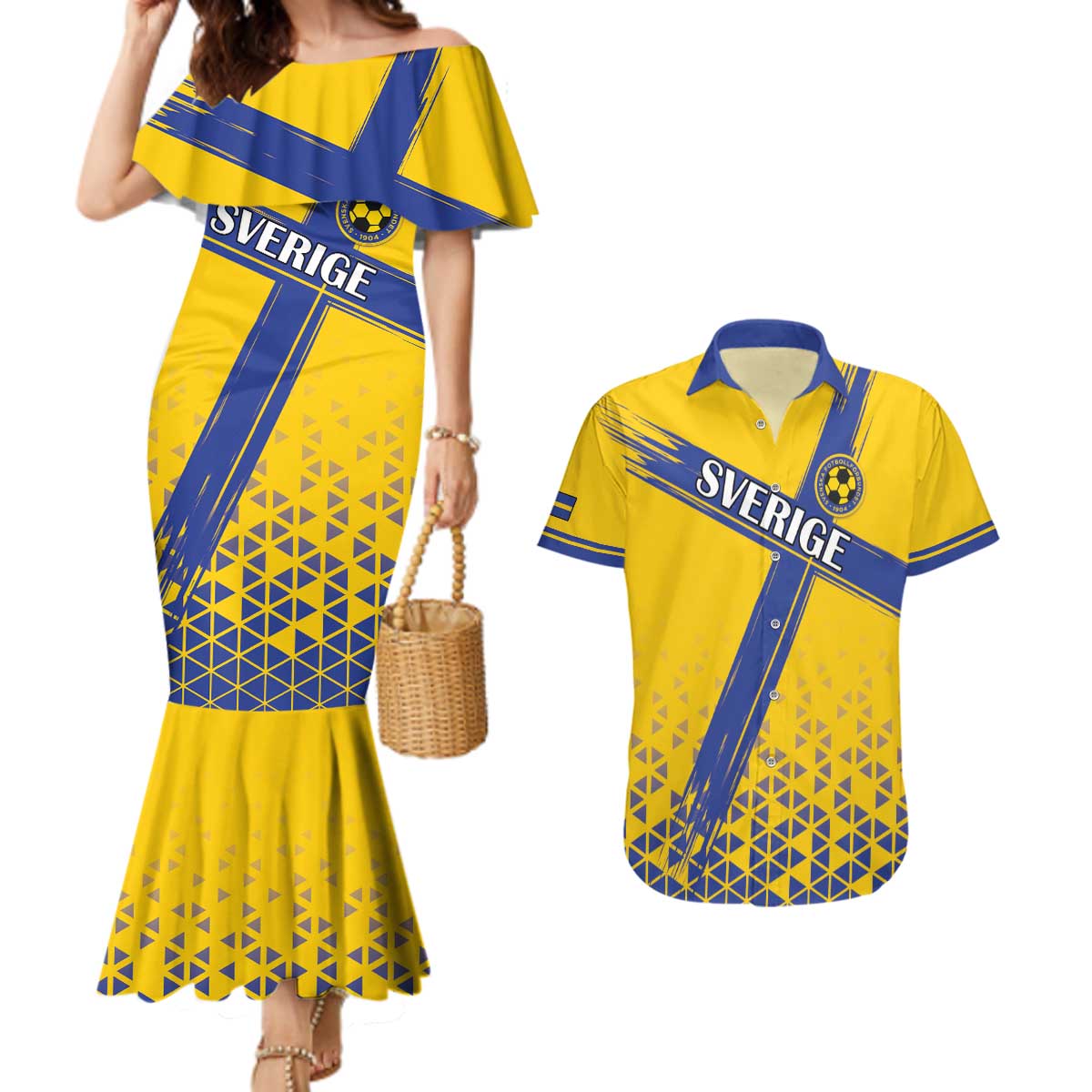 Custom Sweden Football Couples Matching Mermaid Dress and Hawaiian Shirt Sveriges herrlandslag i fotboll