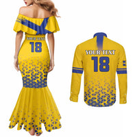 Custom Sweden Football Couples Matching Mermaid Dress and Long Sleeve Button Shirt Sveriges herrlandslag i fotboll