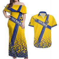 Custom Sweden Football Couples Matching Off Shoulder Maxi Dress and Hawaiian Shirt Sveriges herrlandslag i fotboll