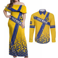 Custom Sweden Football Couples Matching Off Shoulder Maxi Dress and Long Sleeve Button Shirt Sveriges herrlandslag i fotboll