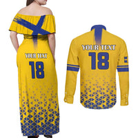 Custom Sweden Football Couples Matching Off Shoulder Maxi Dress and Long Sleeve Button Shirt Sveriges herrlandslag i fotboll