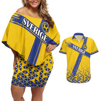 Custom Sweden Football Couples Matching Off Shoulder Short Dress and Hawaiian Shirt Sveriges herrlandslag i fotboll