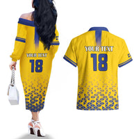 Custom Sweden Football Couples Matching Off The Shoulder Long Sleeve Dress and Hawaiian Shirt Sveriges herrlandslag i fotboll