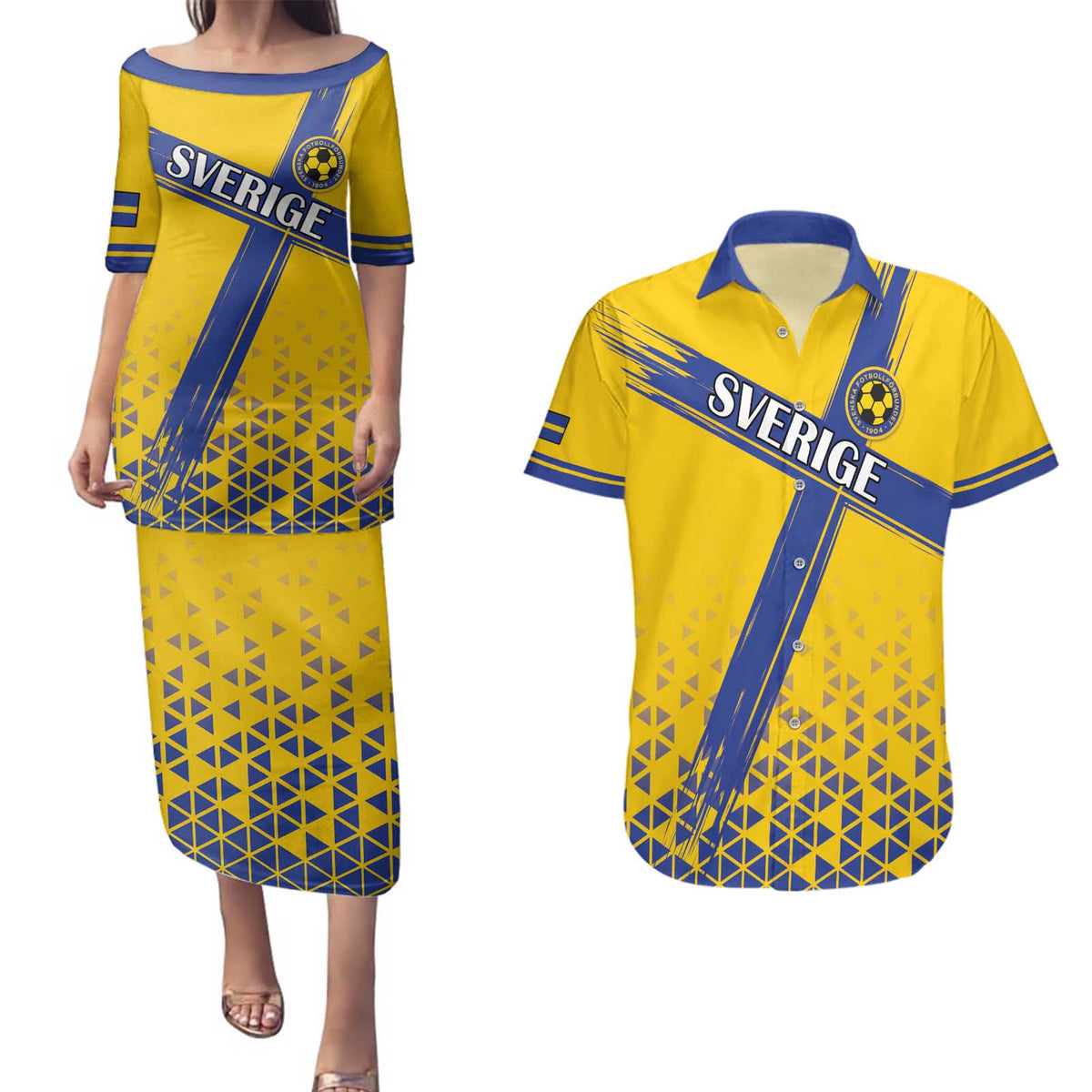 Custom Sweden Football Couples Matching Puletasi and Hawaiian Shirt Sveriges herrlandslag i fotboll