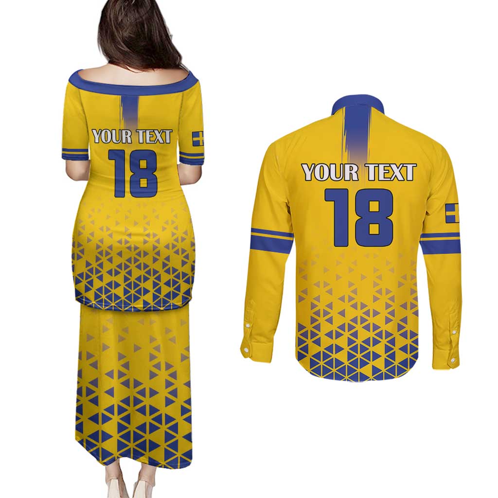 Custom Sweden Football Couples Matching Puletasi and Long Sleeve Button Shirt Sveriges herrlandslag i fotboll