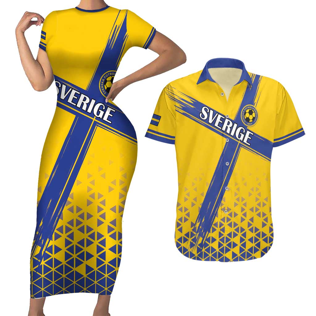 Custom Sweden Football Couples Matching Short Sleeve Bodycon Dress and Hawaiian Shirt Sveriges herrlandslag i fotboll