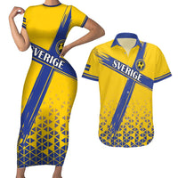 Custom Sweden Football Couples Matching Short Sleeve Bodycon Dress and Hawaiian Shirt Sveriges herrlandslag i fotboll