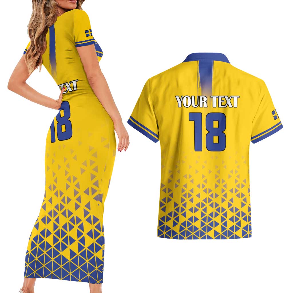Custom Sweden Football Couples Matching Short Sleeve Bodycon Dress and Hawaiian Shirt Sveriges herrlandslag i fotboll