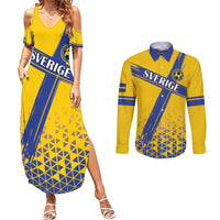 Custom Sweden Football Couples Matching Summer Maxi Dress and Long Sleeve Button Shirt Sveriges herrlandslag i fotboll