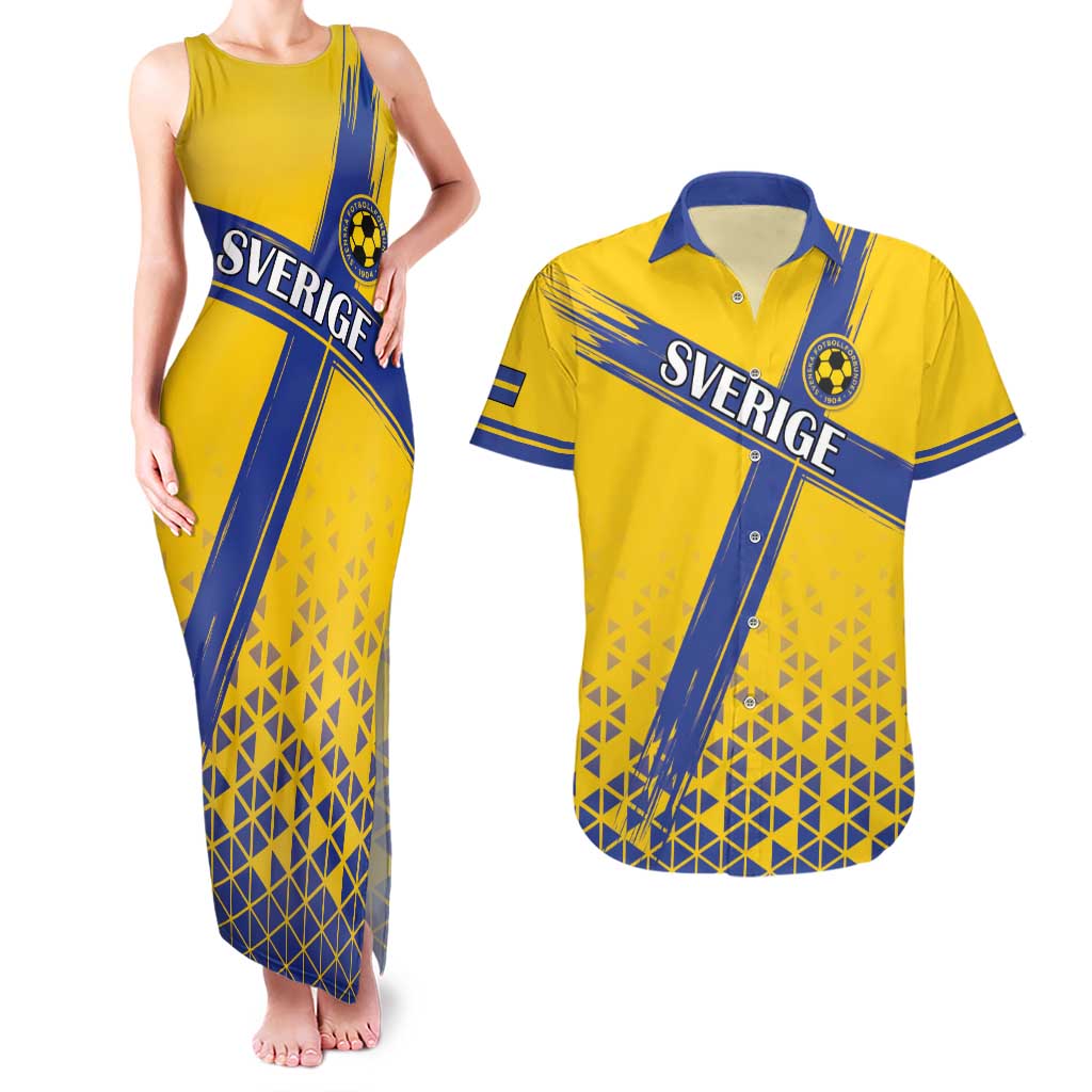 Custom Sweden Football Couples Matching Tank Maxi Dress and Hawaiian Shirt Sveriges herrlandslag i fotboll