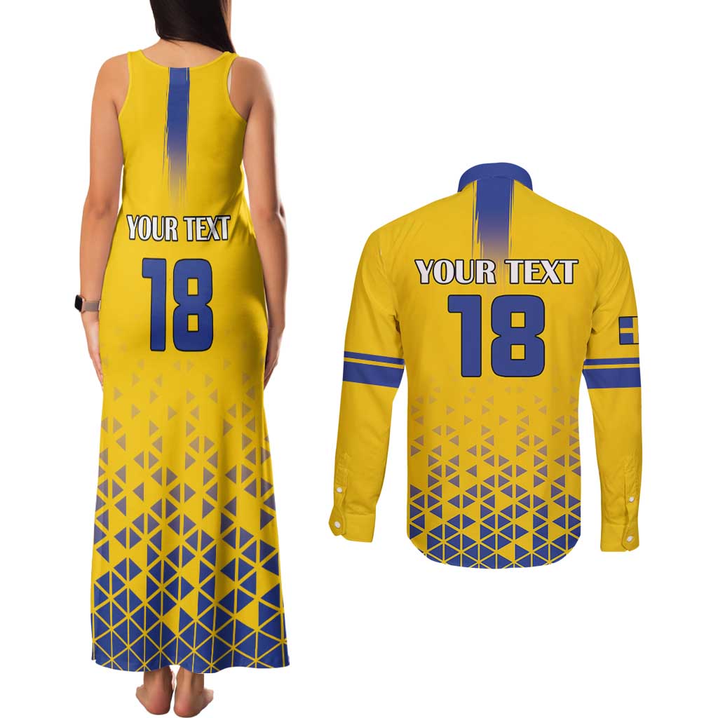 Custom Sweden Football Couples Matching Tank Maxi Dress and Long Sleeve Button Shirt Sveriges herrlandslag i fotboll