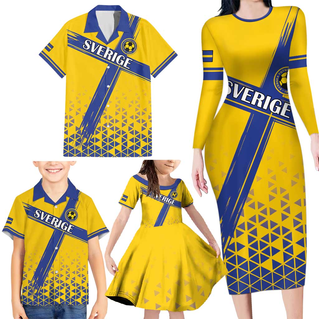 Custom Sweden Football Family Matching Long Sleeve Bodycon Dress and Hawaiian Shirt Sveriges herrlandslag i fotboll