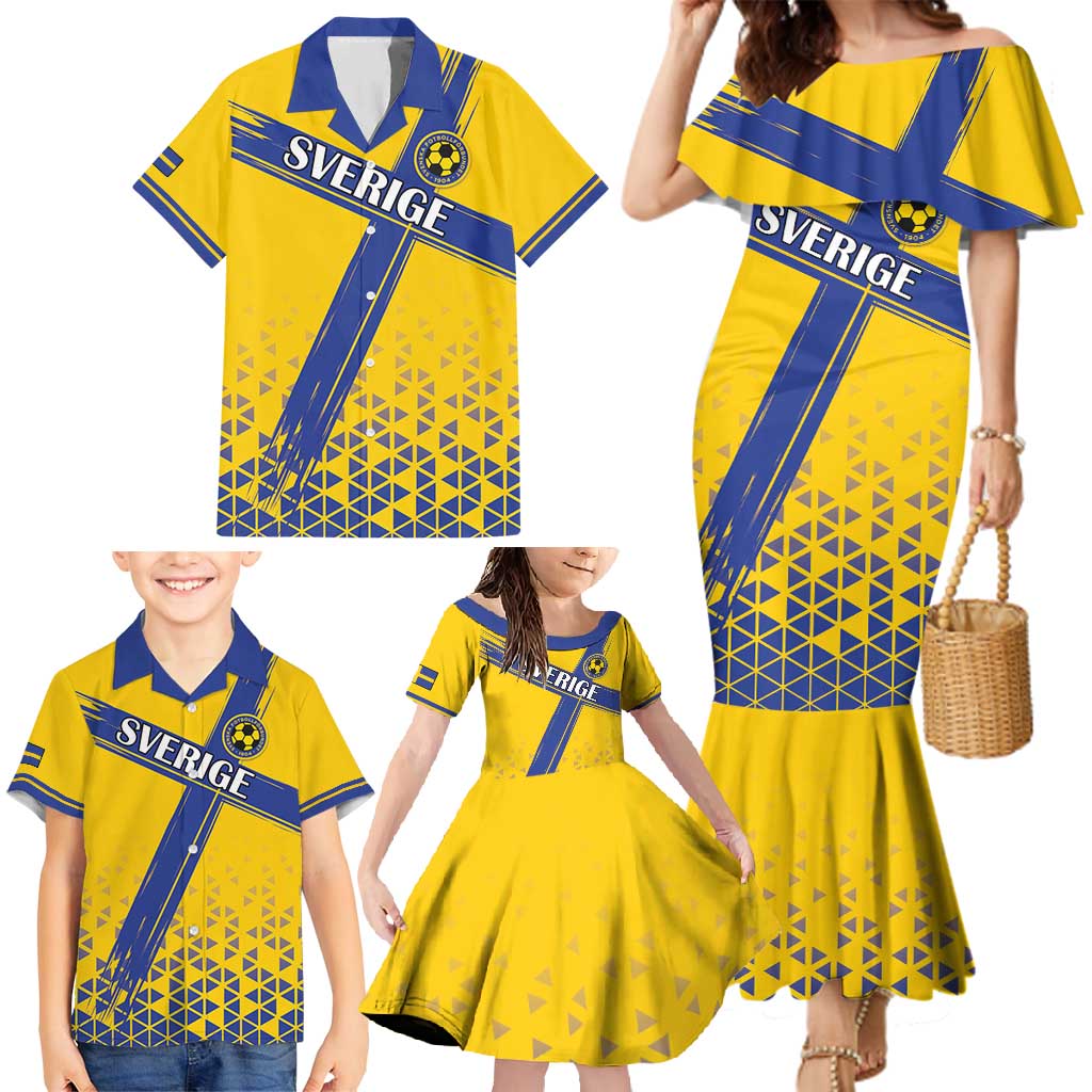 Custom Sweden Football Family Matching Mermaid Dress and Hawaiian Shirt Sveriges herrlandslag i fotboll