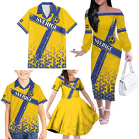 Custom Sweden Football Family Matching Off The Shoulder Long Sleeve Dress and Hawaiian Shirt Sveriges herrlandslag i fotboll