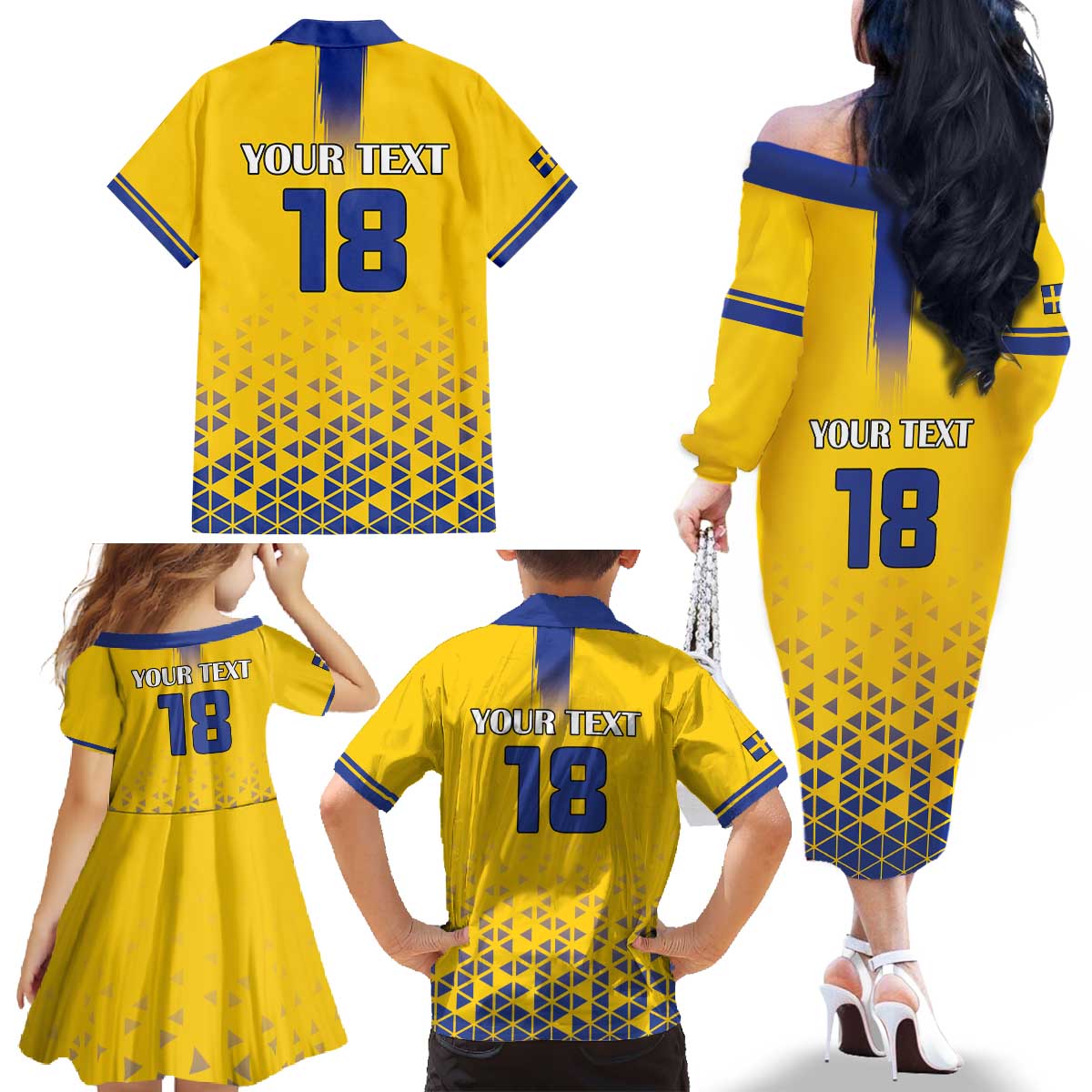 Custom Sweden Football Family Matching Off The Shoulder Long Sleeve Dress and Hawaiian Shirt Sveriges herrlandslag i fotboll