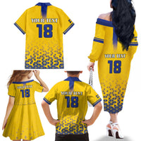 Custom Sweden Football Family Matching Off The Shoulder Long Sleeve Dress and Hawaiian Shirt Sveriges herrlandslag i fotboll