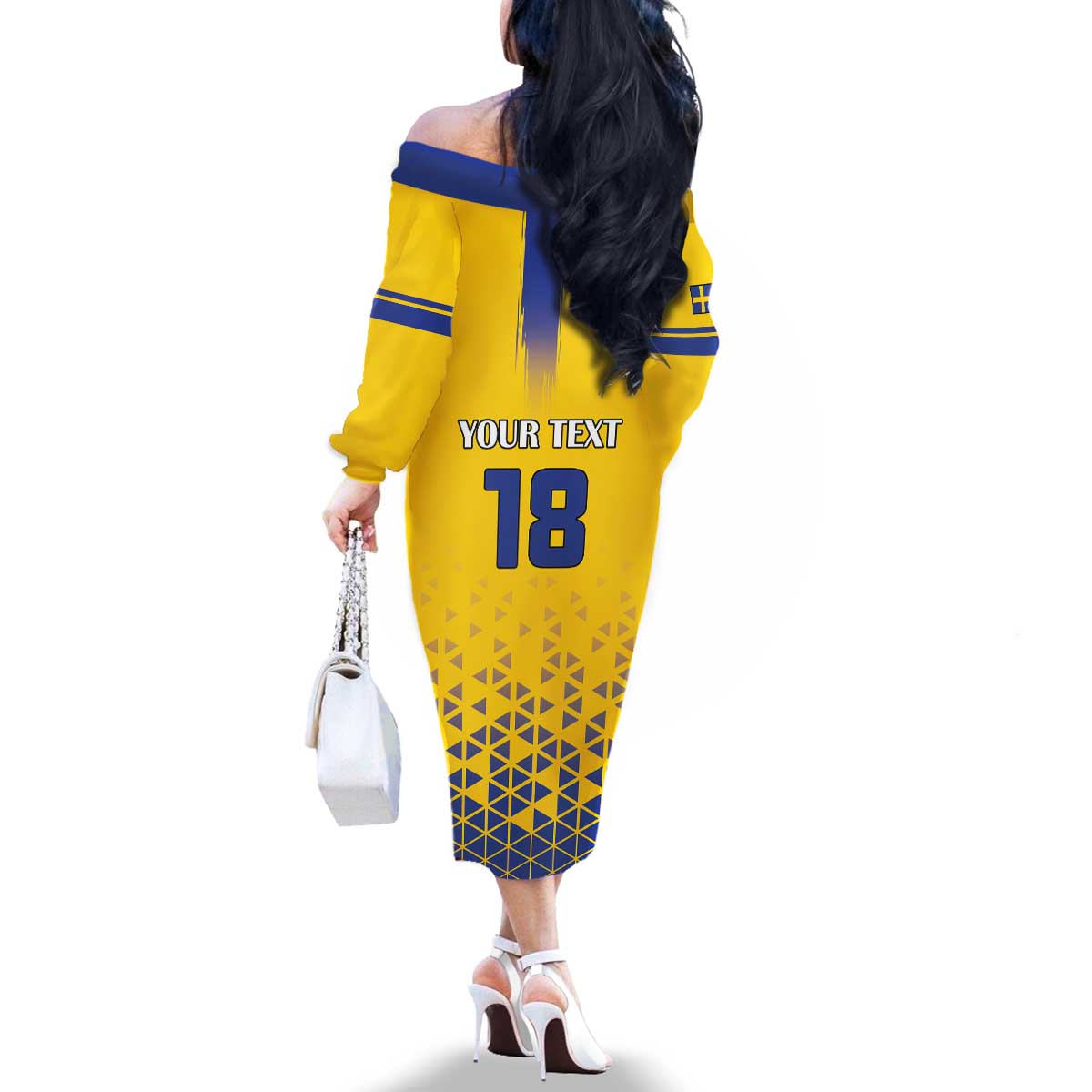 Custom Sweden Football Family Matching Off The Shoulder Long Sleeve Dress and Hawaiian Shirt Sveriges herrlandslag i fotboll