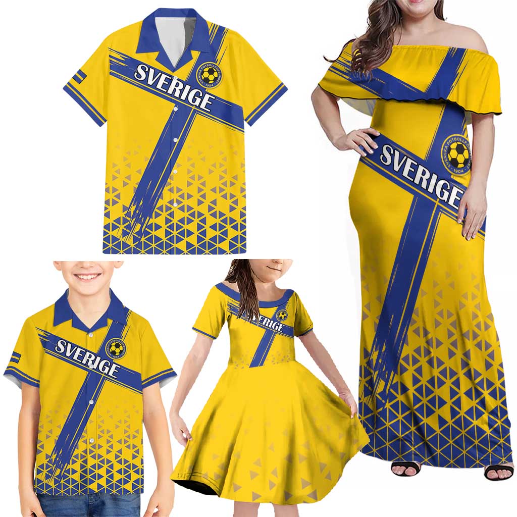 Custom Sweden Football Family Matching Off Shoulder Maxi Dress and Hawaiian Shirt Sveriges herrlandslag i fotboll