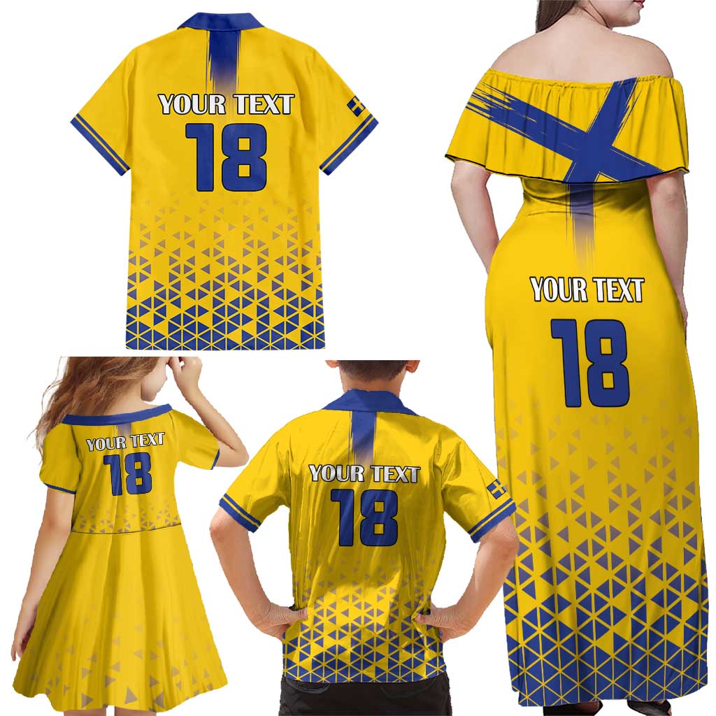 Custom Sweden Football Family Matching Off Shoulder Maxi Dress and Hawaiian Shirt Sveriges herrlandslag i fotboll