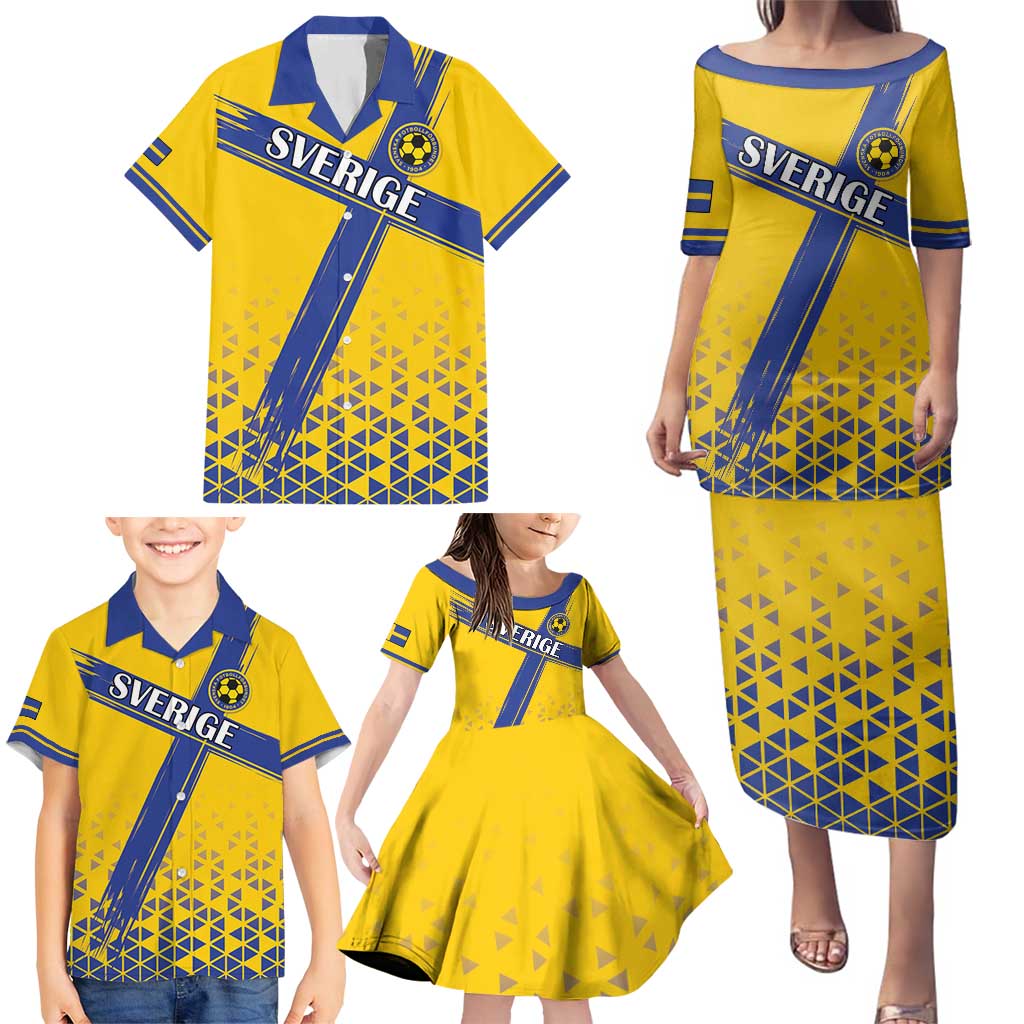 Custom Sweden Football Family Matching Puletasi and Hawaiian Shirt Sveriges herrlandslag i fotboll
