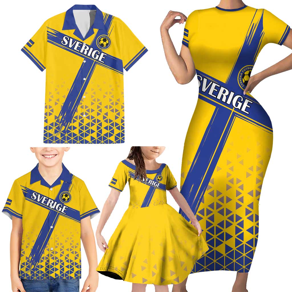 Custom Sweden Football Family Matching Short Sleeve Bodycon Dress and Hawaiian Shirt Sveriges herrlandslag i fotboll