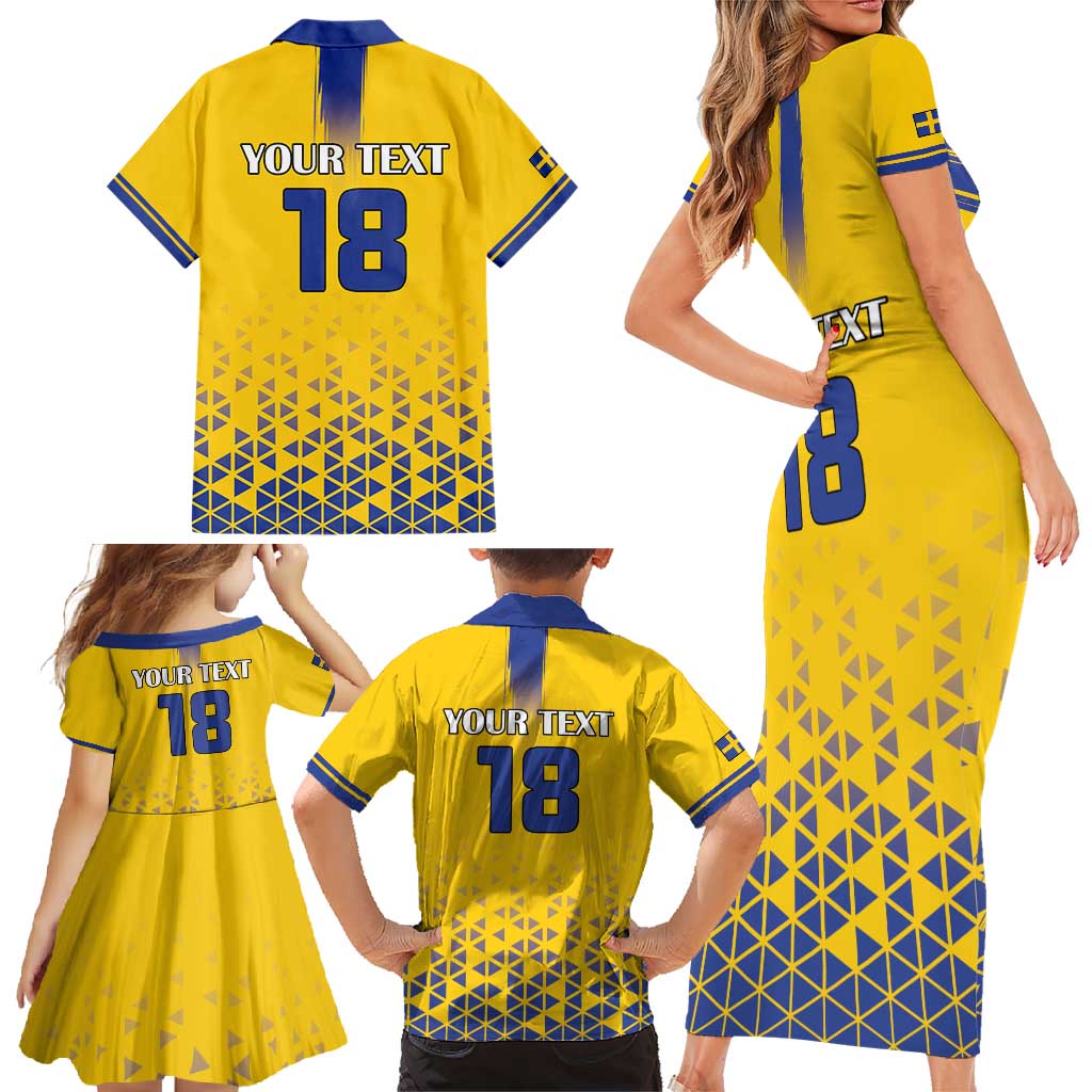 Custom Sweden Football Family Matching Short Sleeve Bodycon Dress and Hawaiian Shirt Sveriges herrlandslag i fotboll