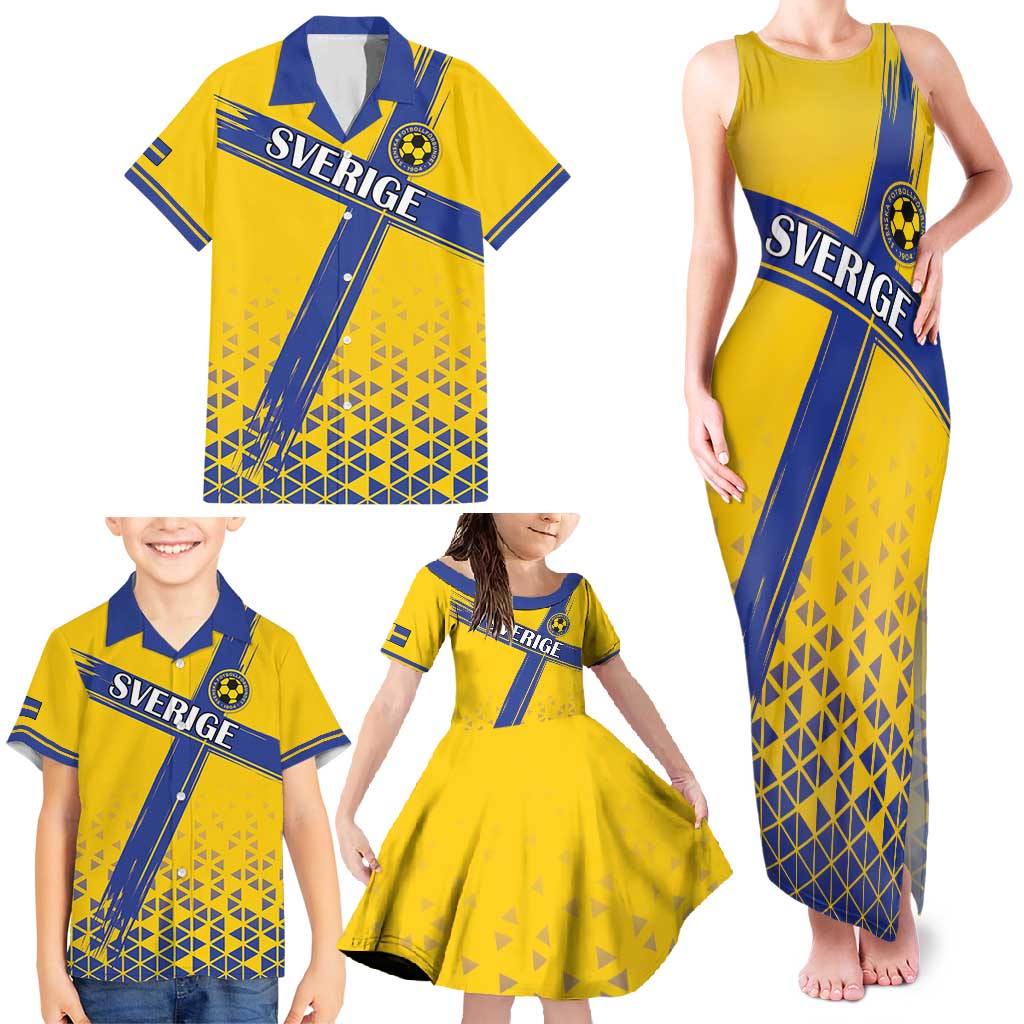 Custom Sweden Football Family Matching Tank Maxi Dress and Hawaiian Shirt Sveriges herrlandslag i fotboll