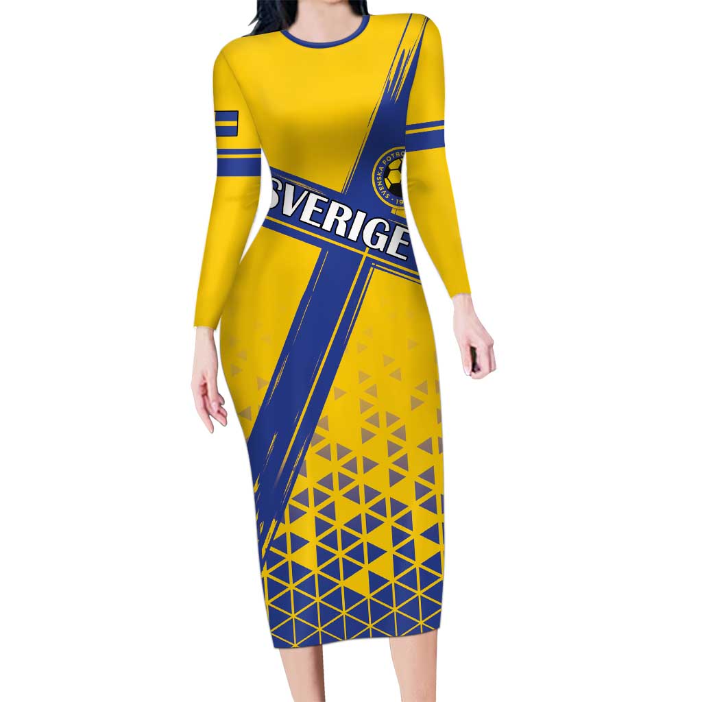 Custom Sweden Football Long Sleeve Bodycon Dress Sveriges herrlandslag i fotboll