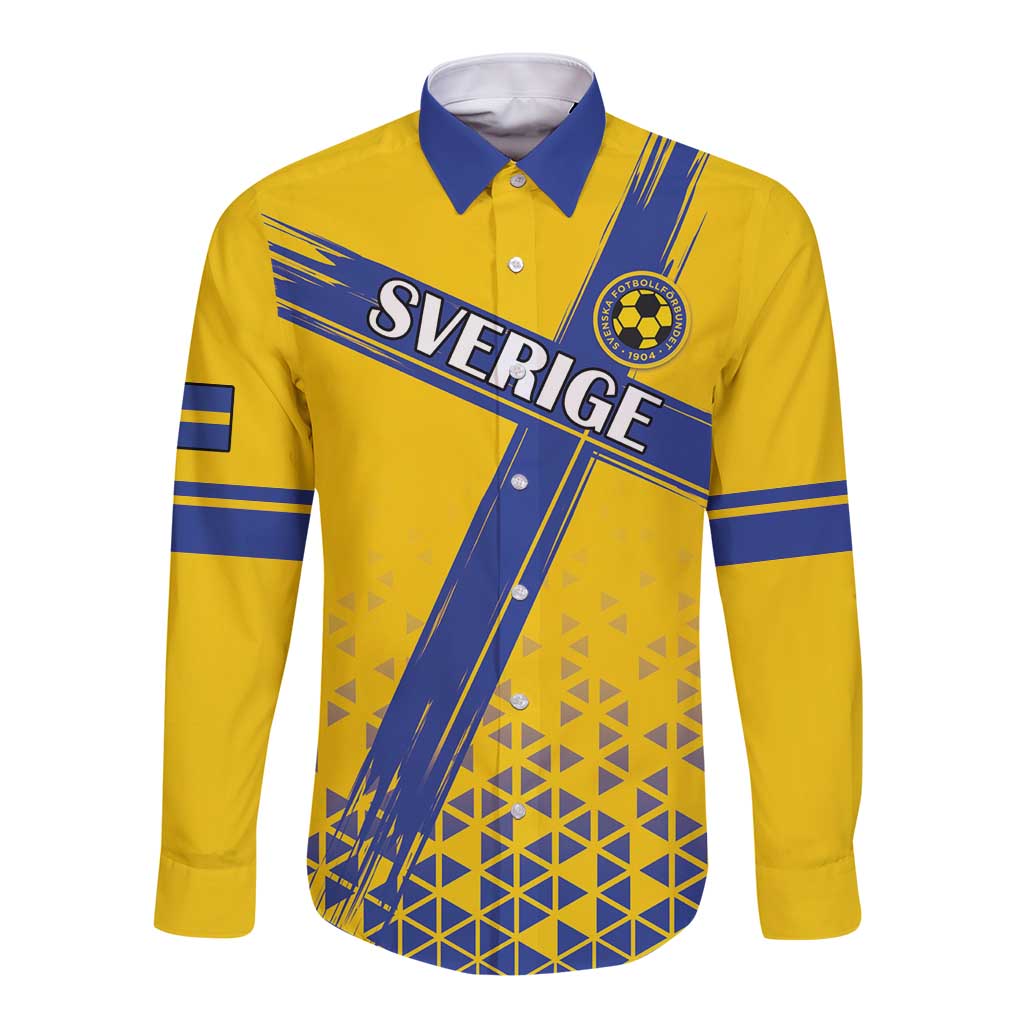 Custom Sweden Football Long Sleeve Button Shirt Sveriges herrlandslag i fotboll
